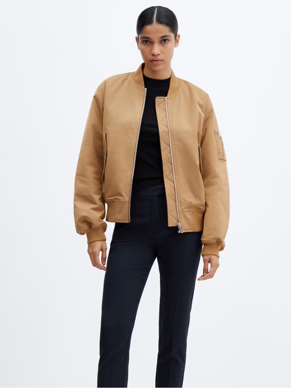 Mango Women’s Bomber Jacket in Camel Brown